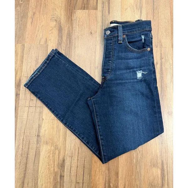 Levi's‎ Ribcage Straight Ankle Jeans 24 High Rise Distressed Dark Wash - Image 2