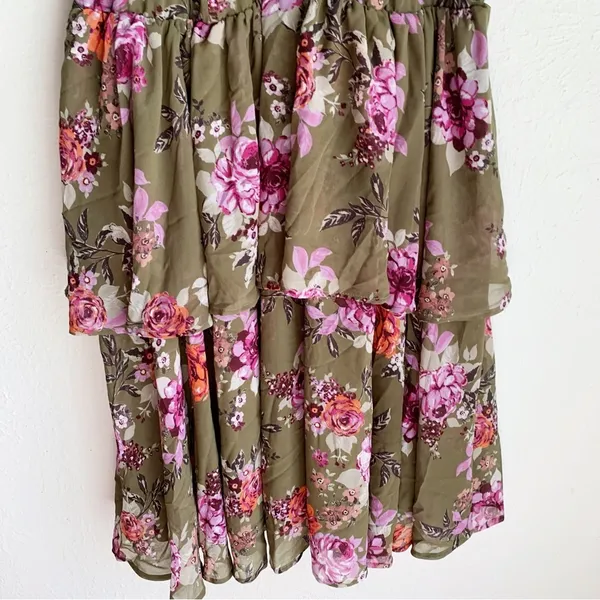 Torrid Floral Tiered Olive Chiffon Dress Sz 1 - Image 6