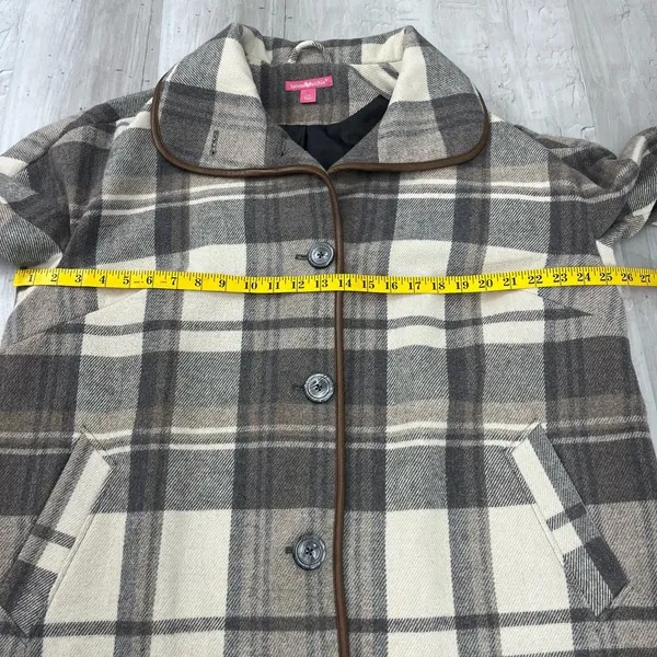 Woman Within Gray Black White Plaid Lined Button Up Winter Jacket Coat 18W - Image 11