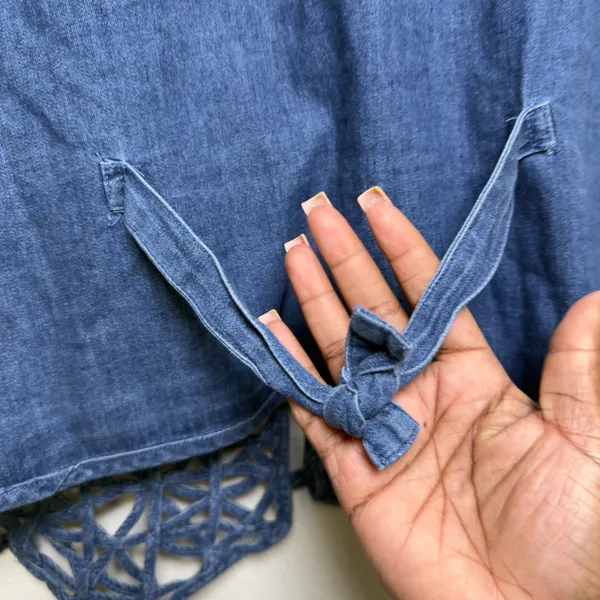 VTG Y2K Women 100% Cotton Western Vest Large Blue Denim Lattice Crochet Cowgirl‎ - Image 7