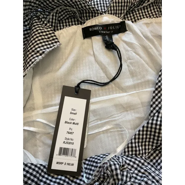 Romeo + Juliet Couture Gingham Ruffle Strap Dress Black White‎ Sleeveless Mini Summer Casual - Image 12