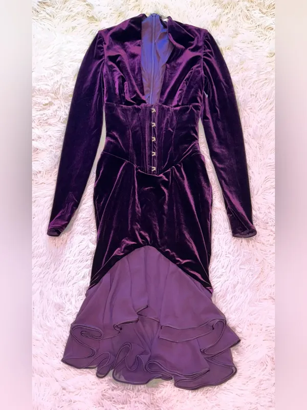 NEW House Of CB Dahna Corset Long Sleeve Purple Velvet Dress Sz XS - Image 5