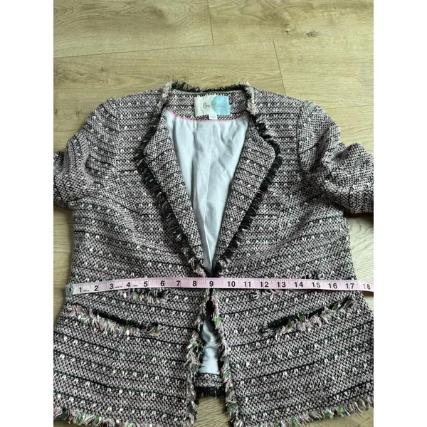EUC Women Boden Pink Black Tweed 3/4 Sleeve Blazer jacket workwear pocket Size 8 - Image 6