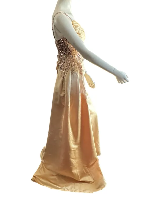 Criebdk Elegant Satin & Sequins Formal Dress Gold Size 8 (See Measurements) NWT - Image 4