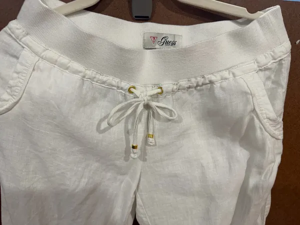 Guess linen woman off white pants M drawstring - Image 3