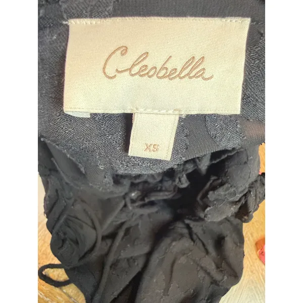 Cleobella Amara Blouse Black Floral Jacquard Ruffle Tie Neck Size XS - Image 4