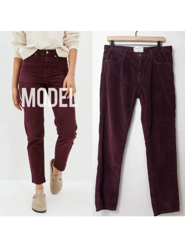 Current/Elliott Velvet Straight Leg Pant 10 Wine Mid Rise Pockets Corduroy - Image 2