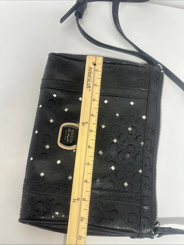 GUESS Black Logo-Pattern Crossbody with Gold Accent - Image 3