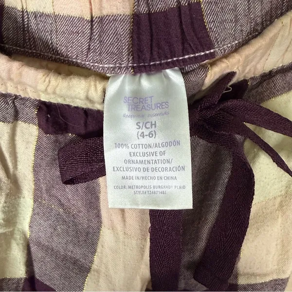 Secret Treasures Beige and Burgundy Plaid Lounge Pajama Pants — Size Small - Image 9