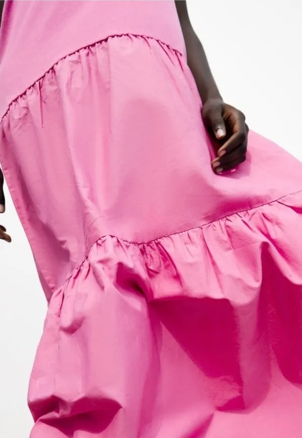 ZARA Mixed Material Drop Waist Tiered Sleeveless Maxi Dress Pink - Image 3