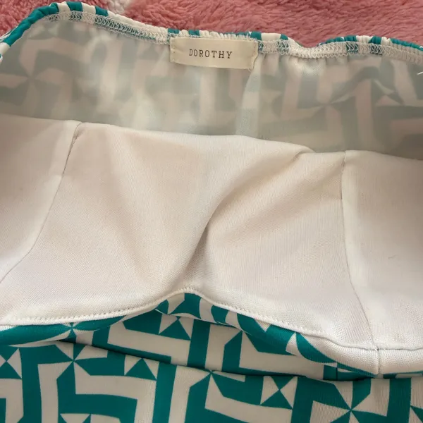 Teal Geometric Strapless Peplum Top w/ Built-In Padded Bra – Snatched Fit | Size S | Euro Summer Vibes 💚 - Image 5