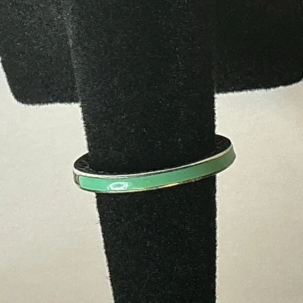 Pandora S925 ALE 48 Sterling Silver Green Enamel Ring Size 4.5 Stack Band - Image 3