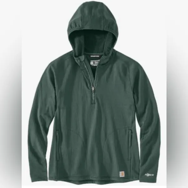 🆕Carhartt Women's Forest Green Force Relax Fit Half Zip Hooded T-Shirt S🆕 - Image 2