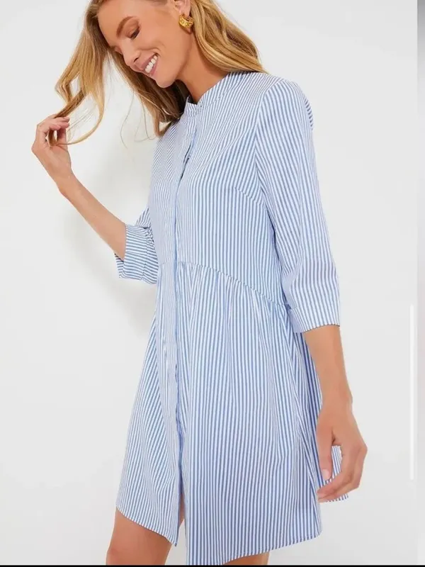 Tuckernuck Royal Dress 3/4 Sleeves Tiered Button Down Shirt Dress Size Medium - Image 3