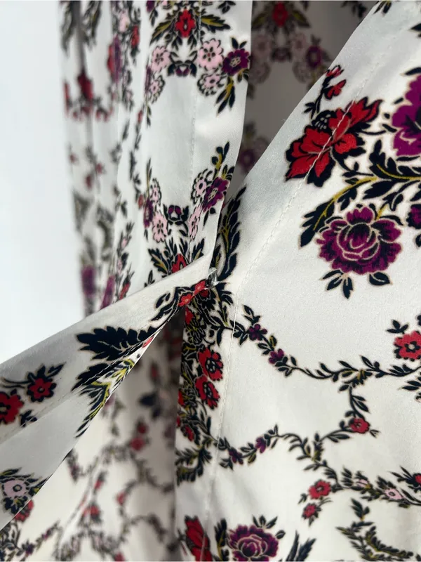 Ann Taylor White Floral Wrap-Style Blouse with‎ Pink & Red Blooms - Image 8
