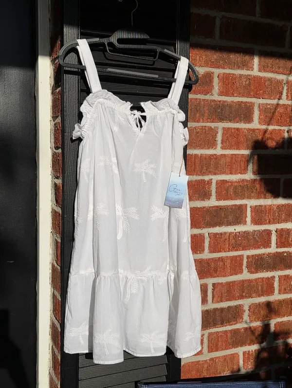NEW GOA BEACHWEAR White Embroidered Palm Trees Mini Dress Small - Image 10