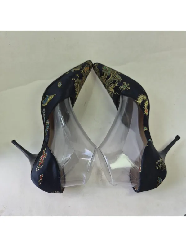 Aldo Size US 8.5 Black Multicolored Oriental Jacquard Pattern Platform Pumps - Image 4