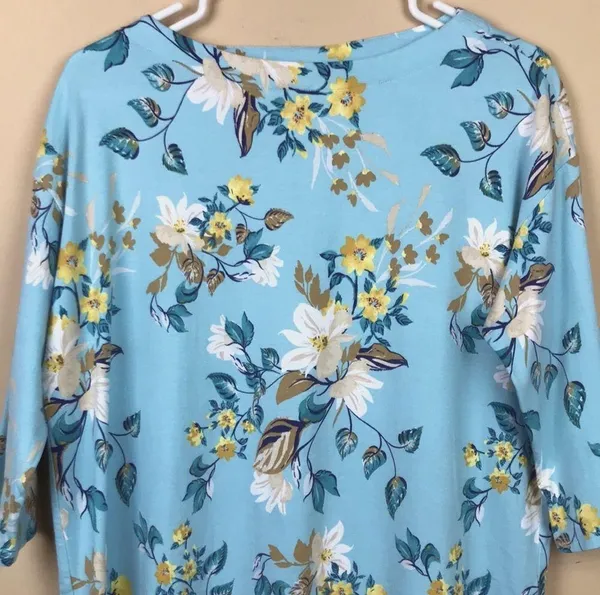 J. Jill Women’s Floral Print Luxe Supima Cotton Pleat Back 7/8 Sleeve Tunic - Image 2