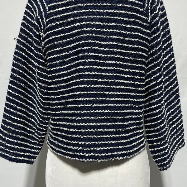 ZARA Striped Textured Mock Neck 3/4 Sleeve Sweater Top Navy White Size Medium - Image 13