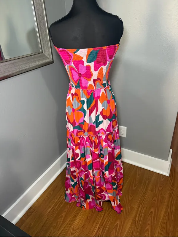 Abel The Label x Anthropologie floral strapless smocked maxi dress small - Image 4