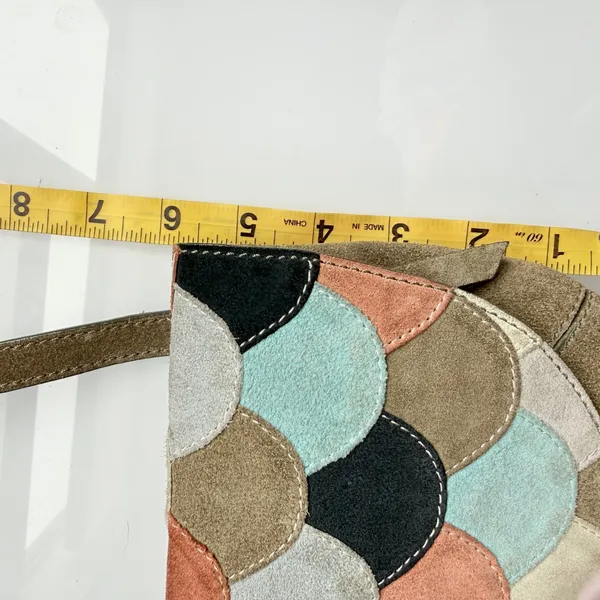 Multicolor Suede‎ Scalloped Patchwork Crossbody Bag Mermaid Boho Brown - Image 9
