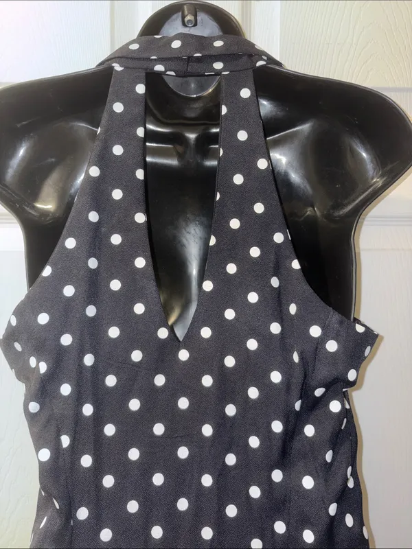Vintage Black Polka Dot Strapless Fit-and-Flare Dress - Image 4