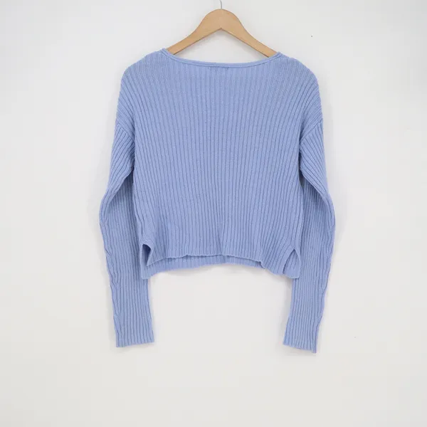 Wild Fable Womens Ribbed V-Neck Sweater Periwinkle Blue Long Sleeve Cropped - Image 4