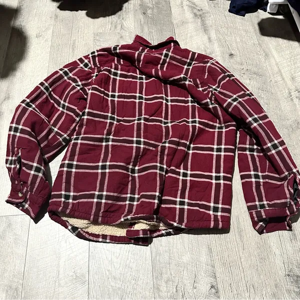 Wrangler Plaid navy Blue Red Women’s Sherpa lining Coat Jacket Pockets vintage - Image 3