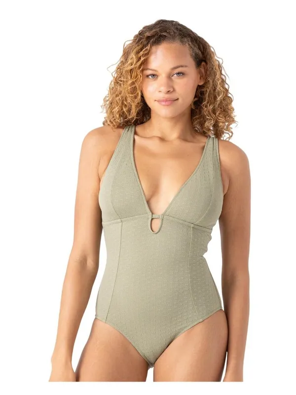 NWT Roxy Womens One Piece Plunge Swimsuit 434001983 Oil Green M - Image 4