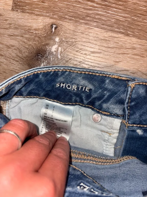American Eagle Outfitters Blue Distressed Denim Shorts with Lace Panels - Image 3