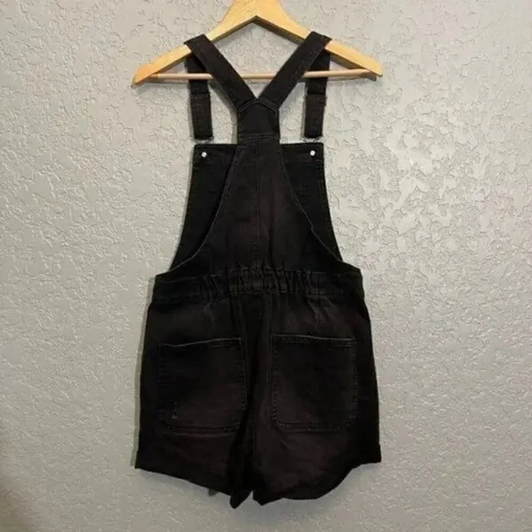 Black Distressed Juniors Short Overalls - Image 6