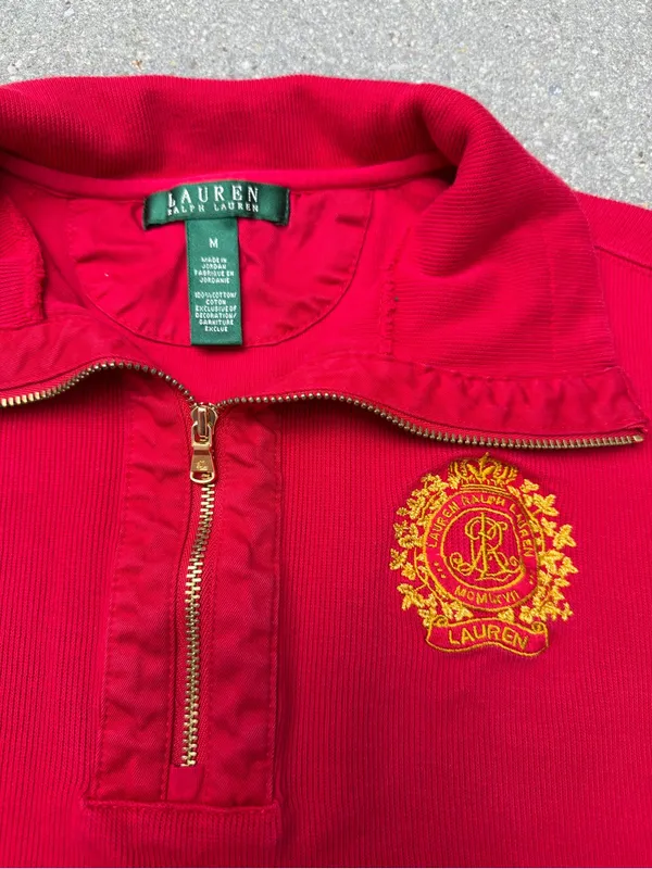 Lauren Ralph Lauren Red Gold Crest Quarter Zip Cotton Pullover M - Image 2