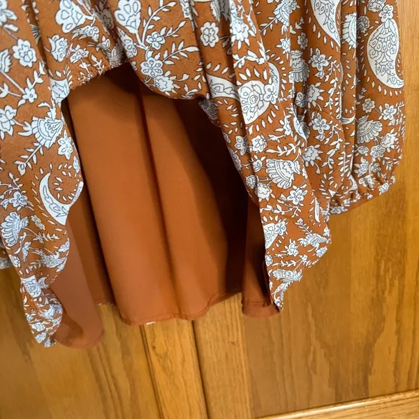 Melloday Large Pumpkin Orange Paisley Tiered Babydoll Mini Dress Dillards - Image 8
