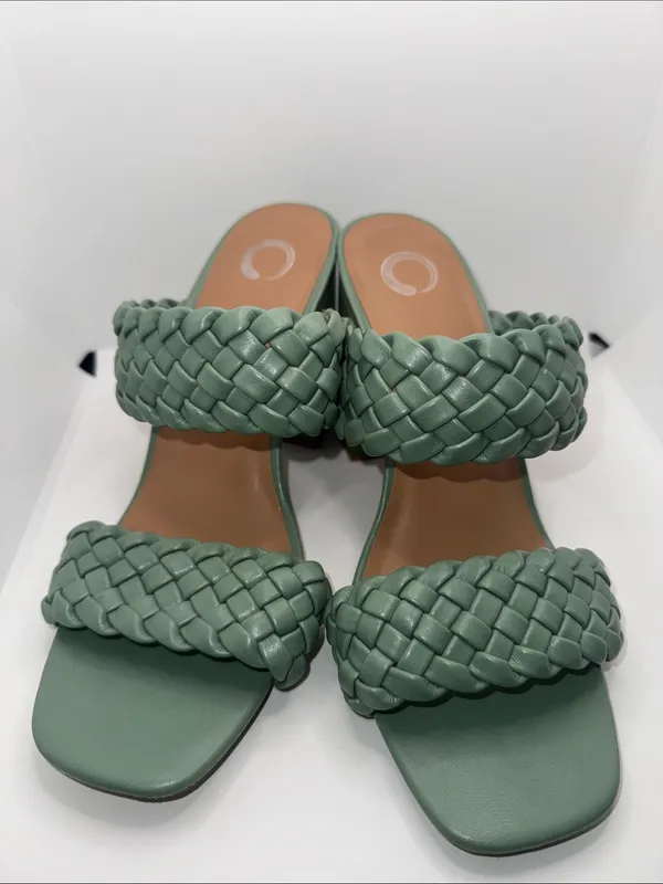 Cato Braided Block Heel Sandals Heels Green Women’s 9.5 - Image 3