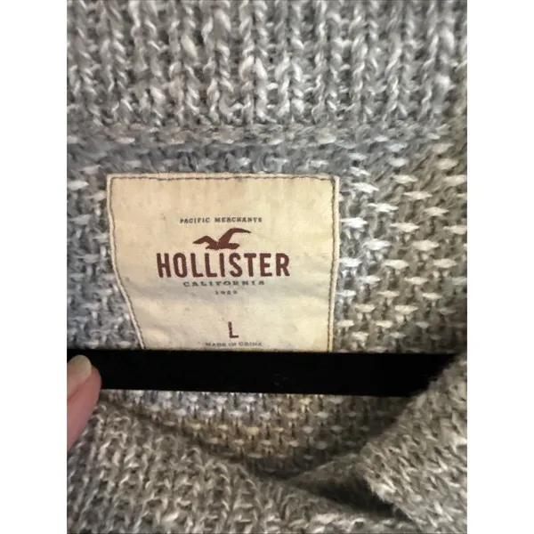 Hollister Jacket Women's Large Gray Knit Asymmetrical Zip Sweater Moto Style‎ - Image 2