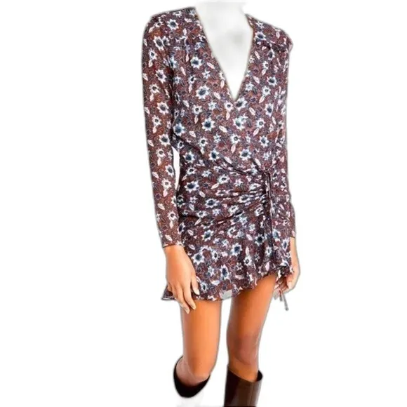 Veronica Beard Silk Floral Ruched Mini Dress Rust Blue‎ Size 0 - Image 13