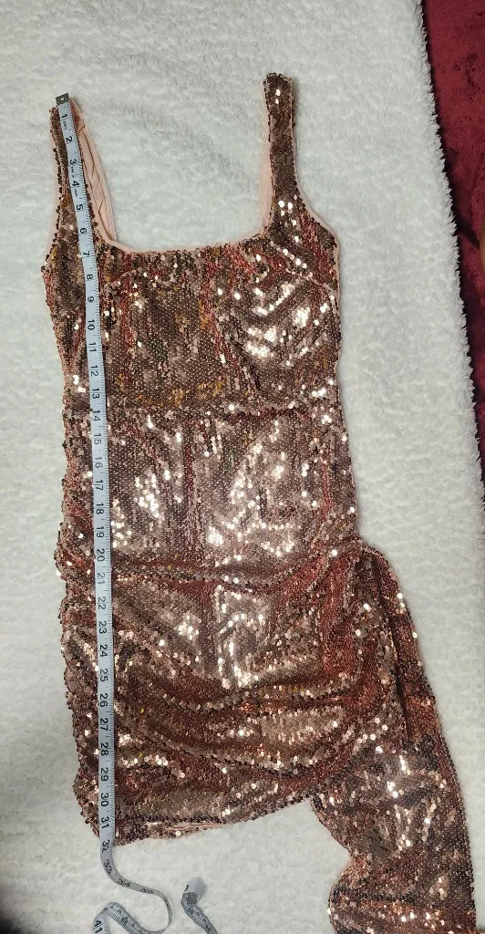 NWT MORE TO COME Hillary Drape Mini Dress in Rose Gold SIZE S - Image 6