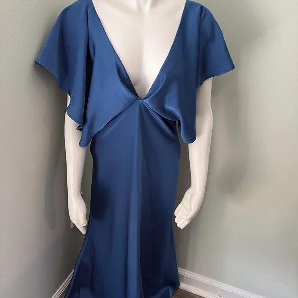 ANTHROPOLOGIE Sachin & Babi Ruffled Maxi Dress V-Neck Flutter Sleeves Blue 8 - Image 8