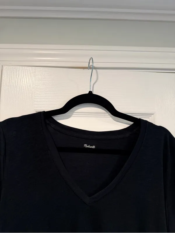NWOT Madewell Size M Black V Neck Short Sleeve Slub Cotton Tee Shirt - Image 5