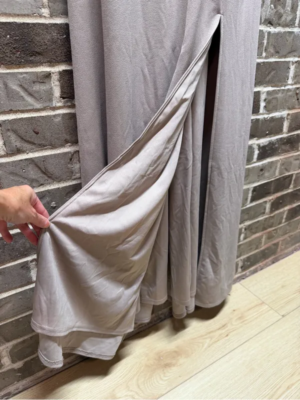 Birdy Grey Alex Sleeveless Maxi Dress Gown Light Beige / Tan / Nude Slit Large - Image 4