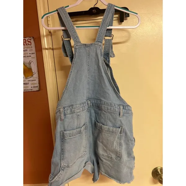So Light Blue Denim Overalls Shorts Adjustable Straps Women's L Comfortable & Ca - Image 6