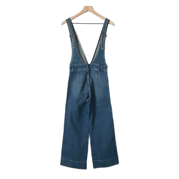 Free People Denim A-Line Overalls Cotton Blend Blue Wide Leg Size 0 - Image 4