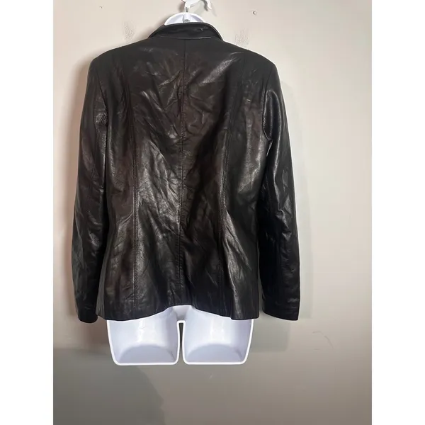 Cole Haan Womens Black Genuine‎ Lambskin Leather Wing Collar Zip Jacket Medium - Image 8