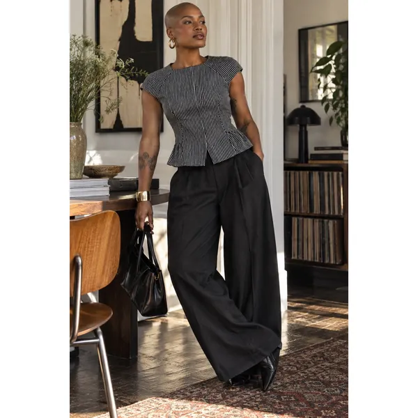 Kenneth Cole Pinstripe Structured Peplum Top 90s Minimalist 6 - Image 2
