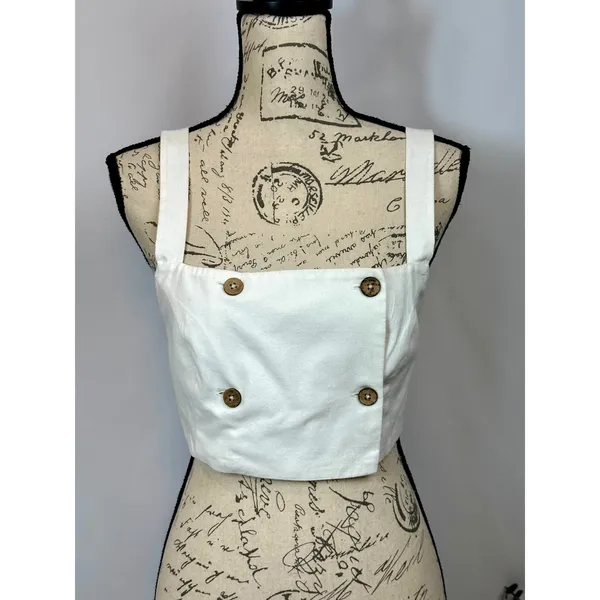 Free People This is Love 4 Button Crop Top White Med - Image 2