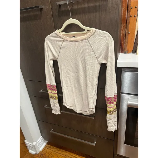 Free People OB1203408 In The‎ Mix Jacquard Cuff Top Linen Combo XS - Image 2