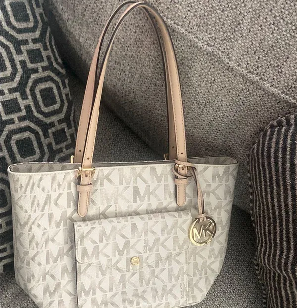 Michael Kors Cream Tote Bag with Signature Monogram - Image 3