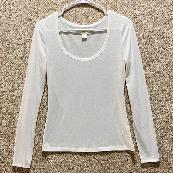 Imperfect Maeve by Anthropologie top long sleeved cream scoop neck‎ top minimal - Image 2