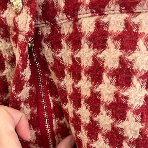 Storia Red Houndstooth Tweed Wide Leg Jumpsuit Overalls Small NWT - Image 8