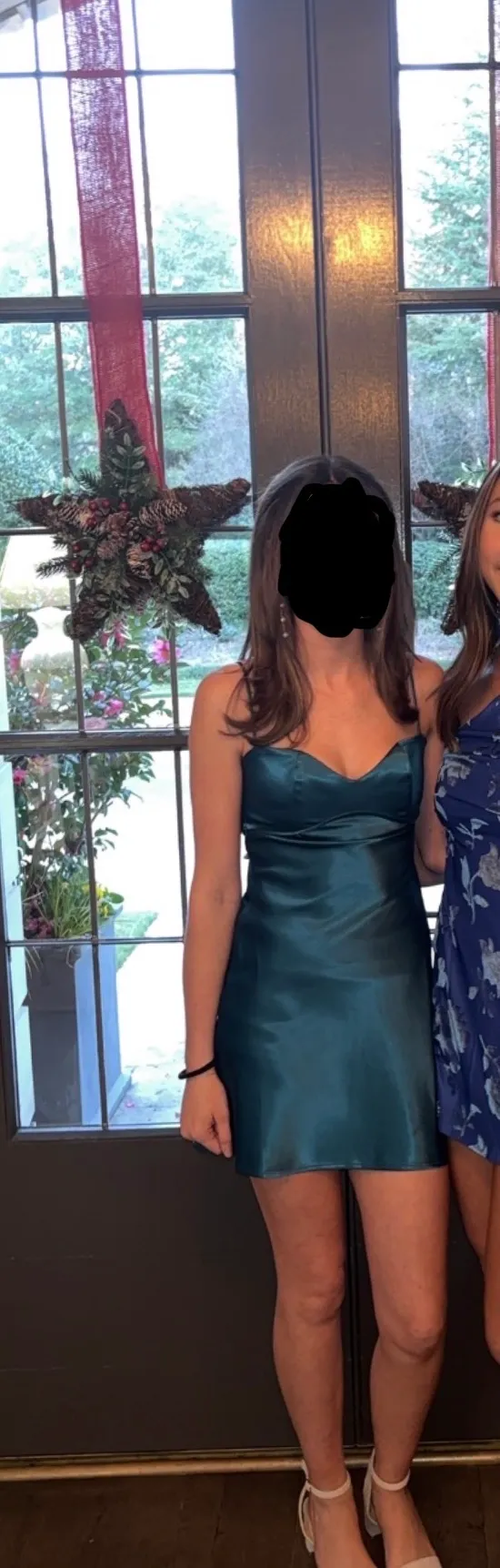 Lucy in the Sky Satin Mini Dress Teal Green - Image 2